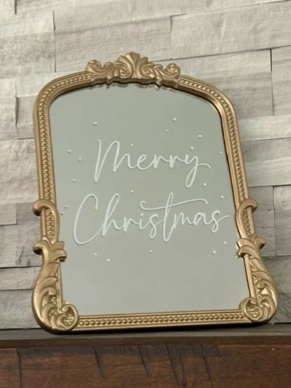 Gold Merry Christmas Bordeaux Arch Mirror Mantel or Wall Holiday Decor